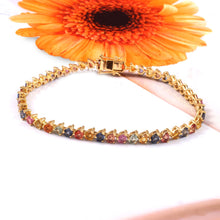 Load image into Gallery viewer, 9.00 CT MULTI SAPPHIRE PEAR SHAPE 14K YELLOW GOLD BRACELET
