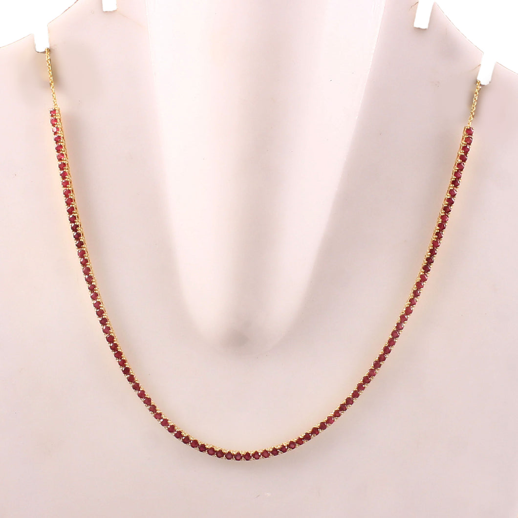 4.80 CT RUBY 2 MM ROUND 14K YELLOW GOLD NECKLACE WITH  CHAIN