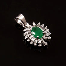 Load image into Gallery viewer, 14K WHITE GOLD, .75 CARAT EMERALD &amp; .45 CARAT DIAMOND BAGUETTE PENDENT
