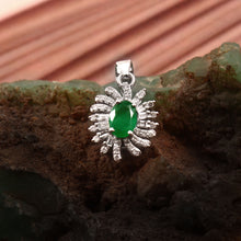 Load image into Gallery viewer, 14K WHITE GOLD, .75 CARAT EMERALD &amp; .45 CARAT DIAMOND BAGUETTE PENDENT
