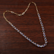 Load image into Gallery viewer, 0.49 CT DIAMOND &amp; 15.15 CT HEATED BLUE SAPPHIRE 14K YELLOW GOLD WITH CHAIN NECKLACE
