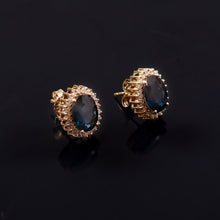 Load image into Gallery viewer, 0.25 CT DIAMOND &amp; 1.85 CT HEATED BLUE SAPPHIRE STUDS
