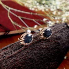 Load image into Gallery viewer, 0.25 CT DIAMOND &amp; 1.85 CT HEATED BLUE SAPPHIRE STUDS

