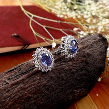 Load image into Gallery viewer, 0.65 CT DIAMOND &amp; 2.60 CT HEATED BLUE SAPPHIRE STUDS EARRING
