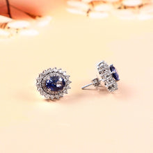 Load image into Gallery viewer, 0.65 CT DIAMOND &amp; 2.60 CT HEATED BLUE SAPPHIRE STUDS EARRING

