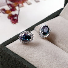 Load image into Gallery viewer, 0.25 CT DIAMOND &amp; 1.85 CT HEATED BLUE SAPPHIRE STUDS

