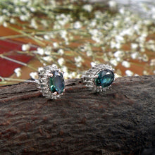 Load image into Gallery viewer, 0.25 CT DIAMOND &amp; 1.85 CT HEATED BLUE SAPPHIRE STUDS
