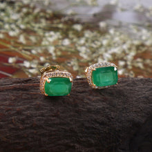 Load image into Gallery viewer, 0.25 CT DIAMOND &amp; 2.95 CT EMERALD 14K GOLD STUDS EARRING
