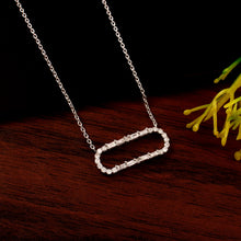 Load image into Gallery viewer, DIAMOND AND BAGUETTE 14k WHITE GOLD OVAL SHAPE PENDANT CHAIN NECKLACE
