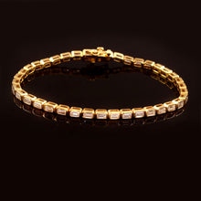 Load image into Gallery viewer, 4.10 CT LAB DIAMOND 14K YELLOW &amp; WHITE GOLD BEZEL SETTING TENNIS BRACELET
