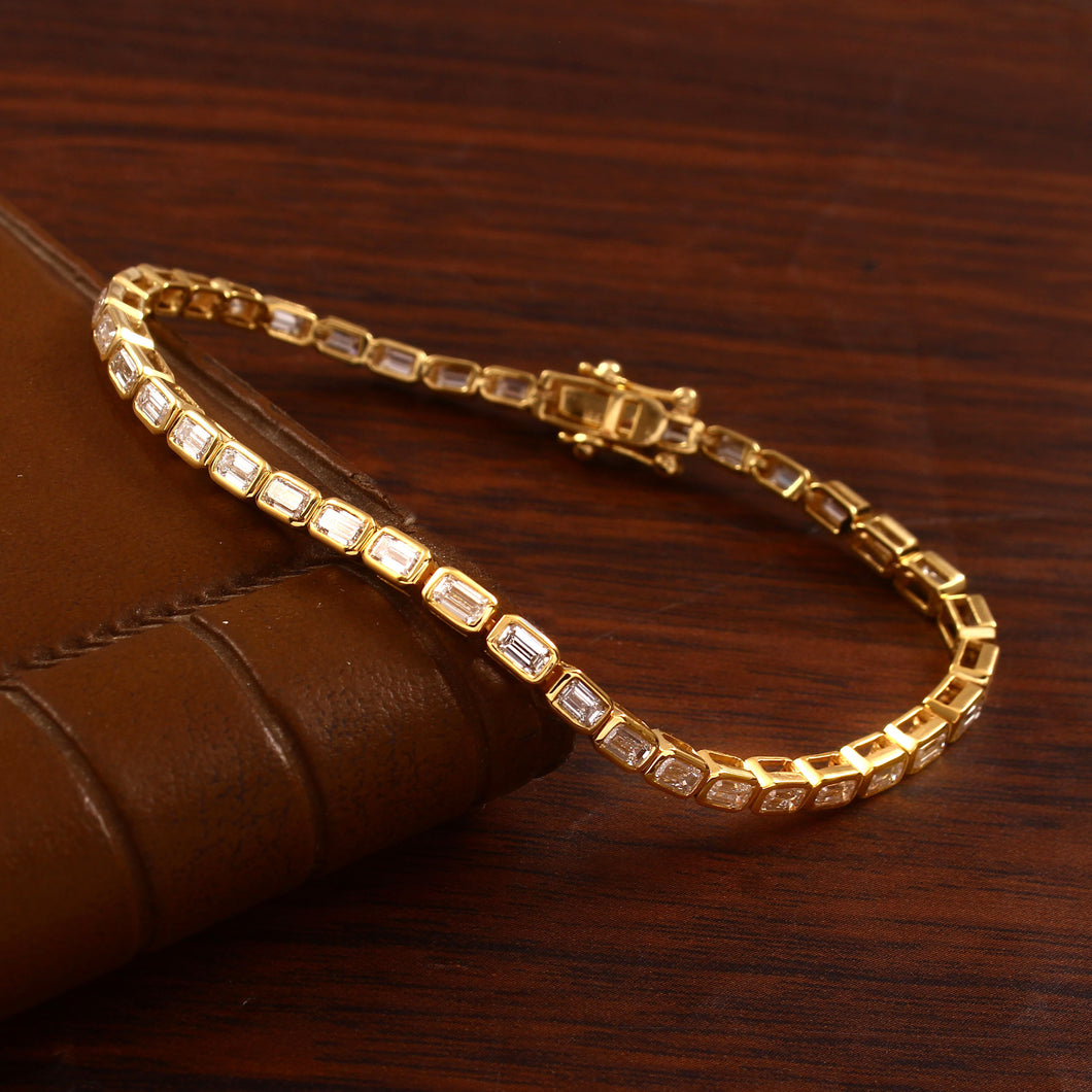 4.10 CT LAB DIAMOND 14K YELLOW & WHITE GOLD BEZEL SETTING TENNIS BRACELET