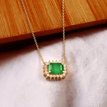 Load image into Gallery viewer, 0.22 CT DIAMOND  &amp; 0.95 CT EMERALD 14K WHITE GOLD  CHAIN NECKLACE 16&#39;
