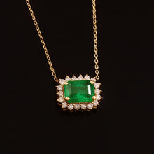 Load image into Gallery viewer, 0.22 CT DIAMOND  &amp; 0.95 CT EMERALD 14K WHITE GOLD  CHAIN NECKLACE 16&#39;
