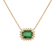 Load image into Gallery viewer, 0.22 CT DIAMOND  &amp; 0.95 CT EMERALD 14K WHITE GOLD  CHAIN NECKLACE 16&#39;

