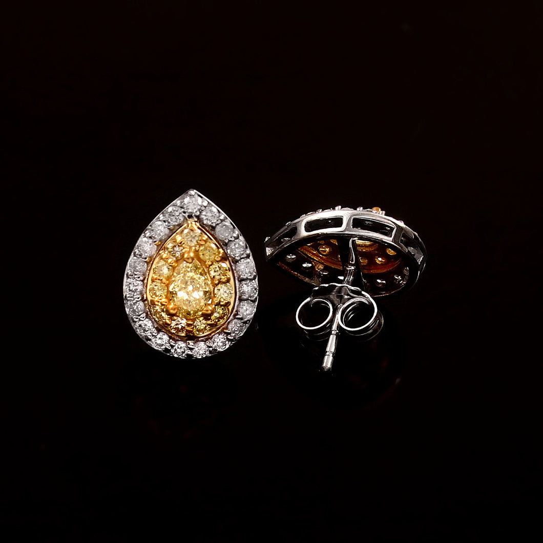0.95 CT DIAMOND YELLOW PEAR SHAPE 14K WHITE YELLOW GOLD STUDS