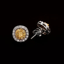 Load image into Gallery viewer, 0.95 CT DIAMOND YELLOW CUSHION 14K YELLOW GOLD STUDS
