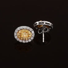 Load image into Gallery viewer, 0.95 CT DIAMOND &amp; YELLOW OVAL SHAPE DIAMOND 14K WHITE YELLOW GOLD EARRING

