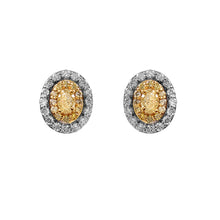 Load image into Gallery viewer, 0.95 CT DIAMOND &amp; YELLOW OVAL SHAPE DIAMOND 14K WHITE YELLOW GOLD EARRING
