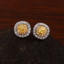Load image into Gallery viewer, 0.95 CT DIAMOND YELLOW CUSHION 14K YELLOW GOLD STUDS
