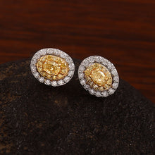 Load image into Gallery viewer, 0.95 CT DIAMOND &amp; YELLOW OVAL SHAPE DIAMOND 14K WHITE YELLOW GOLD EARRING
