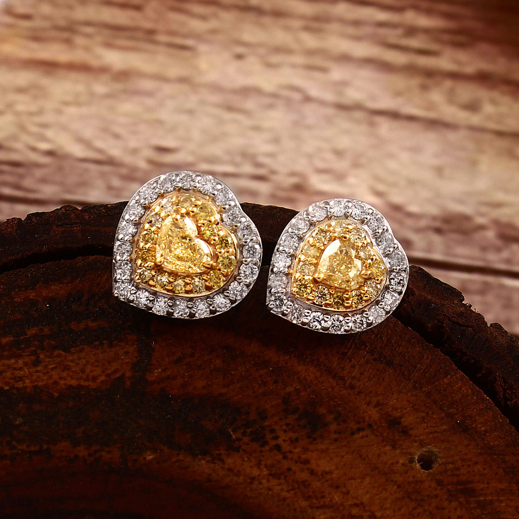 1.26 CT DIAMOND YELLOW HEART SHAPE 14K YELLOW WHITE GOLD STUDS