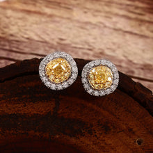 Load image into Gallery viewer, 0.95 CT DIAMOND YELLOW CUSHION 14K YELLOW GOLD STUDS
