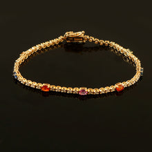 Load image into Gallery viewer, 0.95 CT DIAMOND &amp; 14K YELLOW GOLD WITH MULTI SAPPHIRE BRACELET
