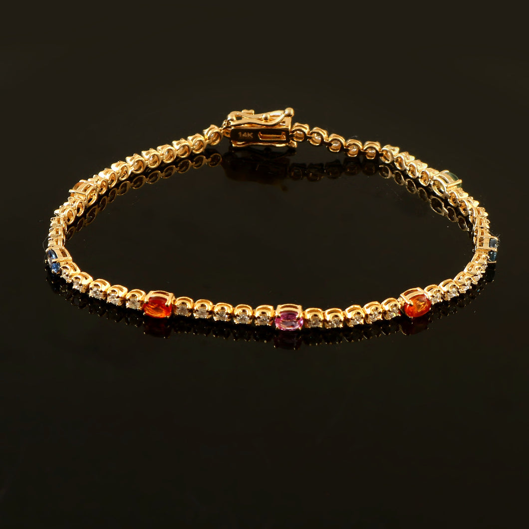 0.95 CT DIAMOND & 14K YELLOW GOLD WITH MULTI SAPPHIRE BRACELET