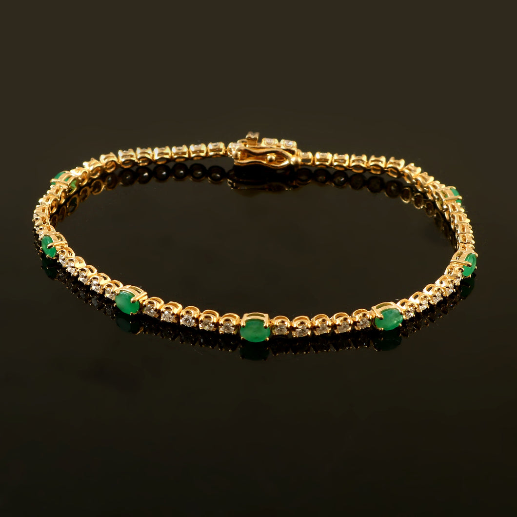 0.95 CT DIAMOND & 14K YELLOW GOLD WITH EMERALD BRACELET