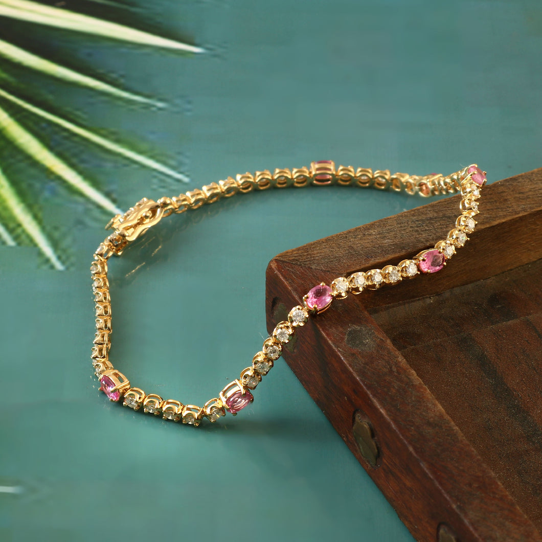 0.95 CT DIAMOND & 14K YELLOW GOLD RUBY BRACELET