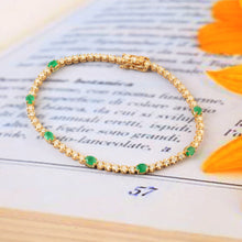 Load image into Gallery viewer, 0.95 CT DIAMOND &amp; 14K YELLOW GOLD WITH EMERALD BRACELET
