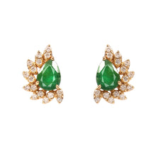 Load image into Gallery viewer, 0.45 CT DIAMOND 14K YELLOW GOLD EMERALD EARRING
