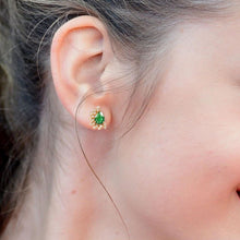 Load image into Gallery viewer, 0.45 CT DIAMOND 14K YELLOW GOLD EMERALD EARRING
