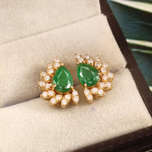 Load image into Gallery viewer, 0.45 CT DIAMOND 14K YELLOW GOLD EMERALD EARRING

