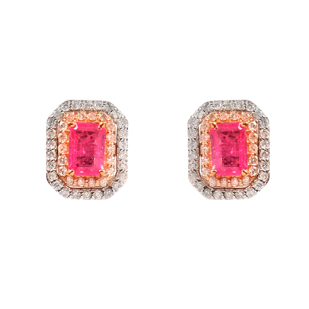 0.50 CT DIAMOND 14k WHITE GOLD AND PINK SAPPHIRE STUDS EARRING