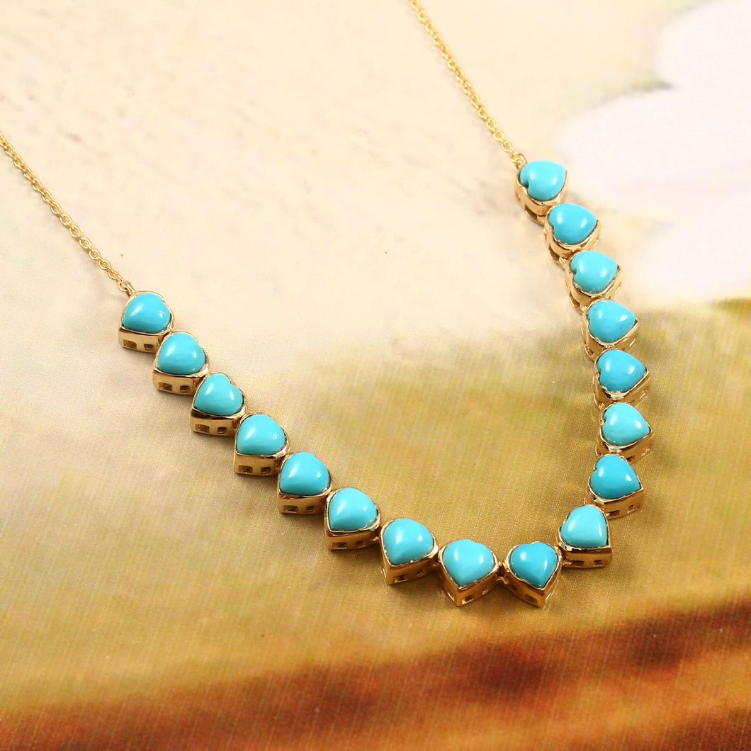 4.10 CT TURQUOISE HEART SHAPE NECKLACE 14K YELLOW GOLD