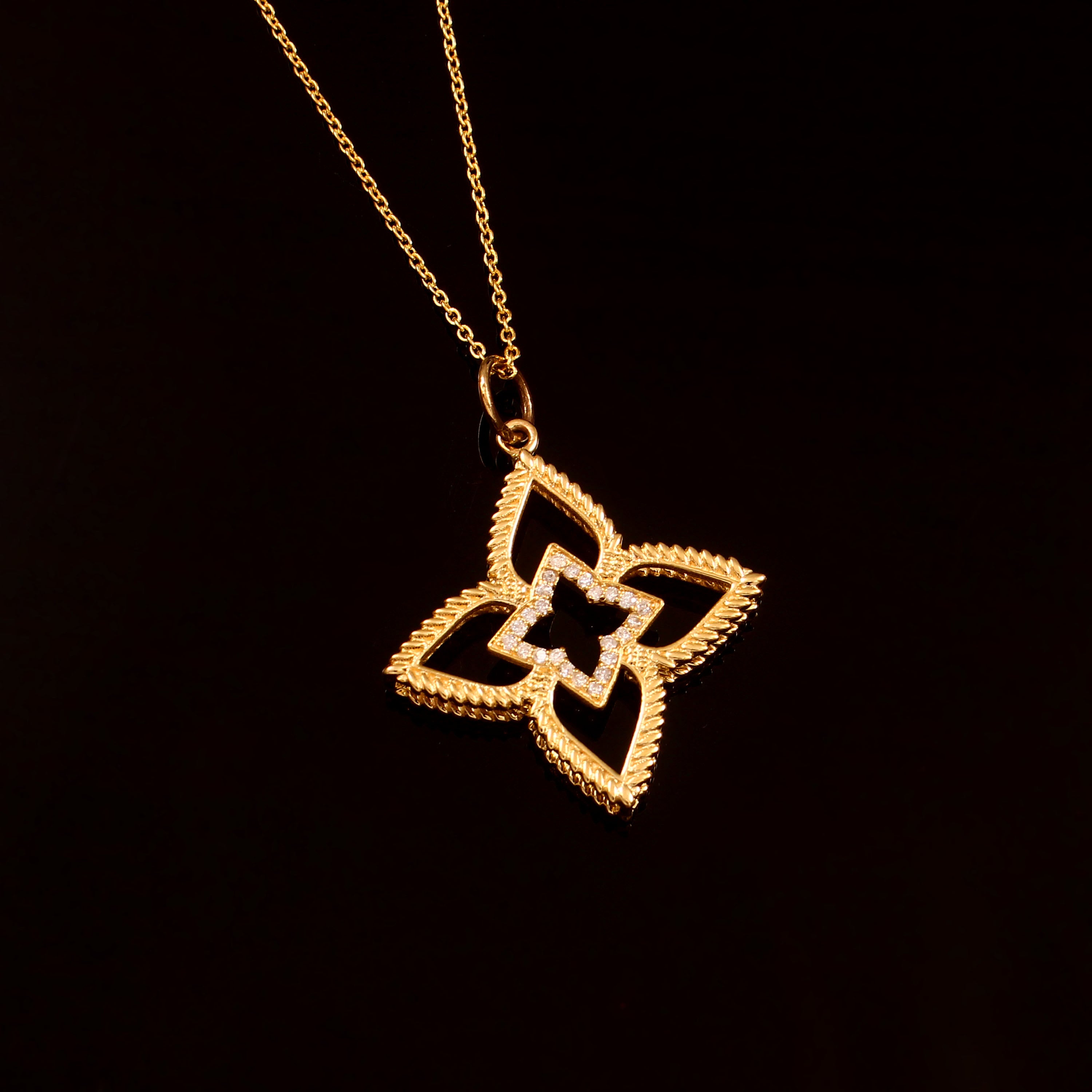 0.10 CT DIAMOND & 14K YELLOW GOLD STARBURST PENDANT CHAIN NECKLACES