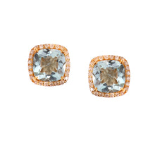 Load image into Gallery viewer, 0.28 CT DIAMOND &amp; 14K YELLOW GOLD AQUAMARINE STUDS EARRING
