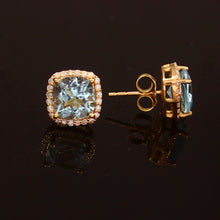 Load image into Gallery viewer, 0.28 CT DIAMOND &amp; 14K YELLOW GOLD AQUAMARINE STUDS EARRING
