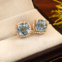 Load image into Gallery viewer, 0.28 CT DIAMOND &amp; 14K YELLOW GOLD AQUAMARINE STUDS EARRING
