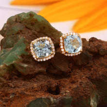 Load image into Gallery viewer, 0.28 CT DIAMOND &amp; 14K YELLOW GOLD AQUAMARINE STUDS EARRING
