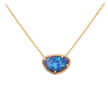 Load image into Gallery viewer, 0.20 CT DIAMOND &amp; 2.00 CT BLUE OPAL, 14K YELLOW GOLD CHAIN PENDANT NECKLACES
