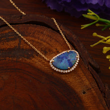 Load image into Gallery viewer, 0.20 CT DIAMOND &amp; 2.00 CT BLUE OPAL, 14K YELLOW GOLD CHAIN PENDANT NECKLACES
