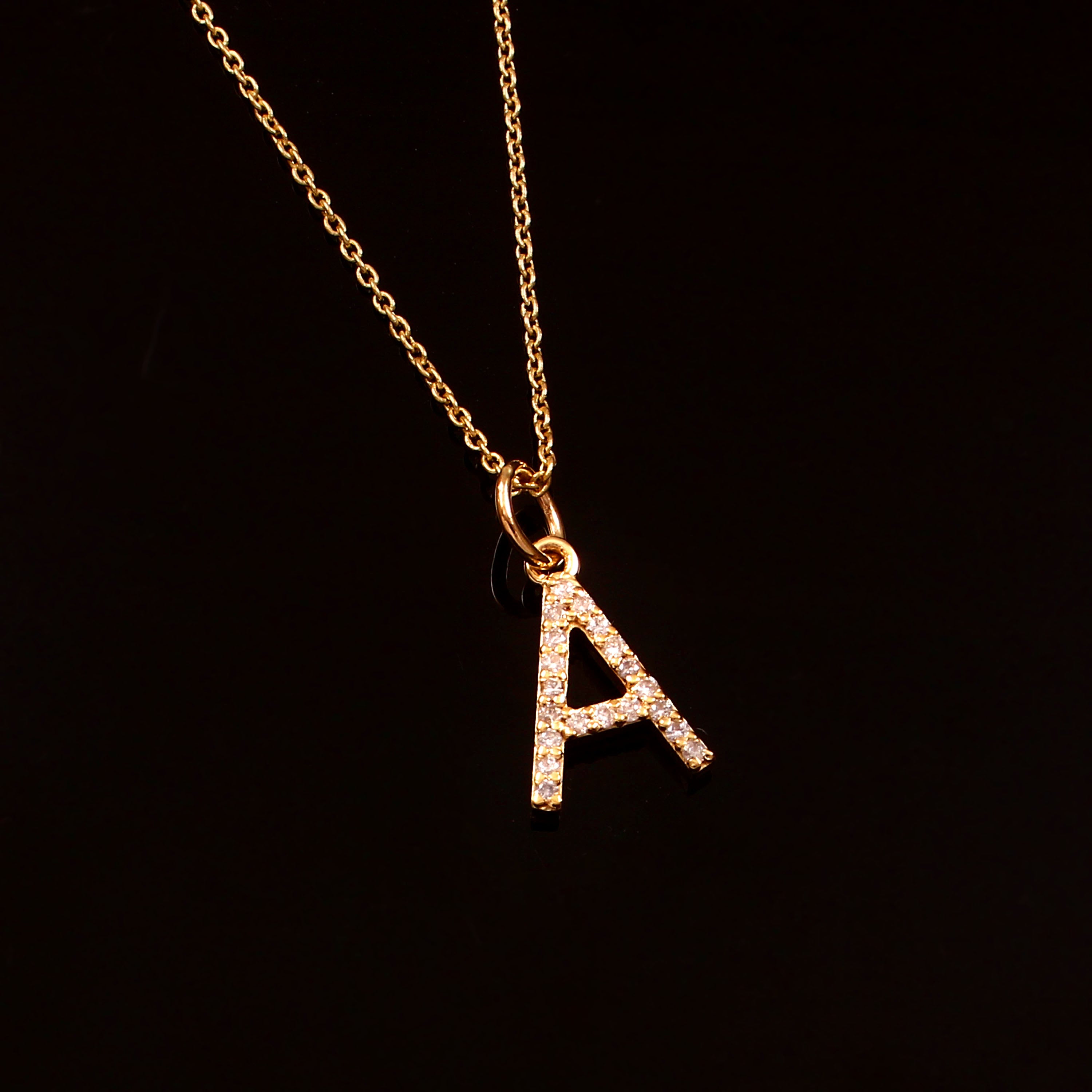 0.10 CT DIAMOND 14K YELLOW GOLD LETTER CHARM CHAIN  PENDANT