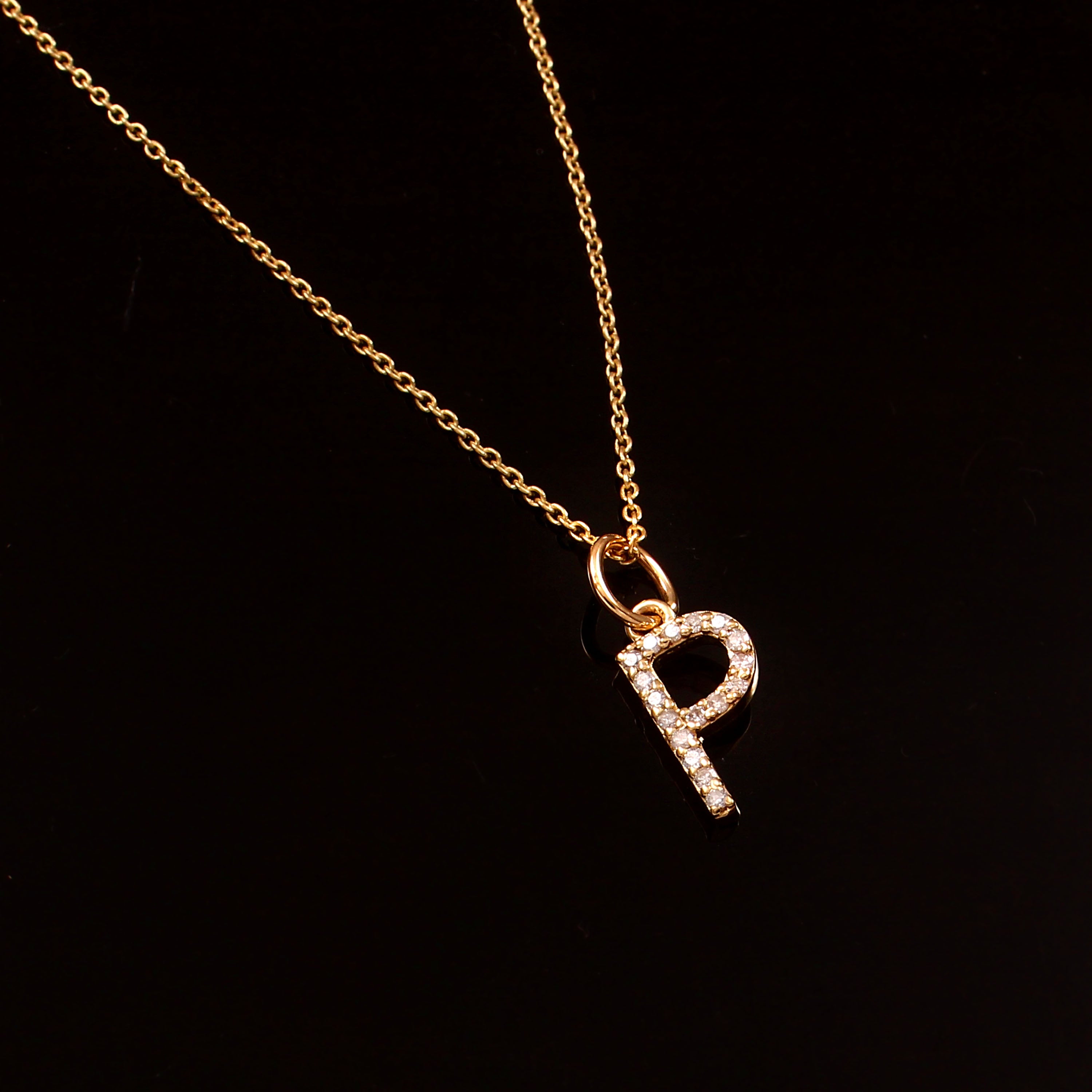 0.10 CT DIAMOND 14 KARAT YELLOW GOLD LETTER CHARM CHAIN PENDANT