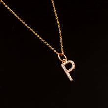 Load image into Gallery viewer, 0.10 CT DIAMOND 14 KARAT YELLOW GOLD LETTER CHARM CHAIN PENDANT
