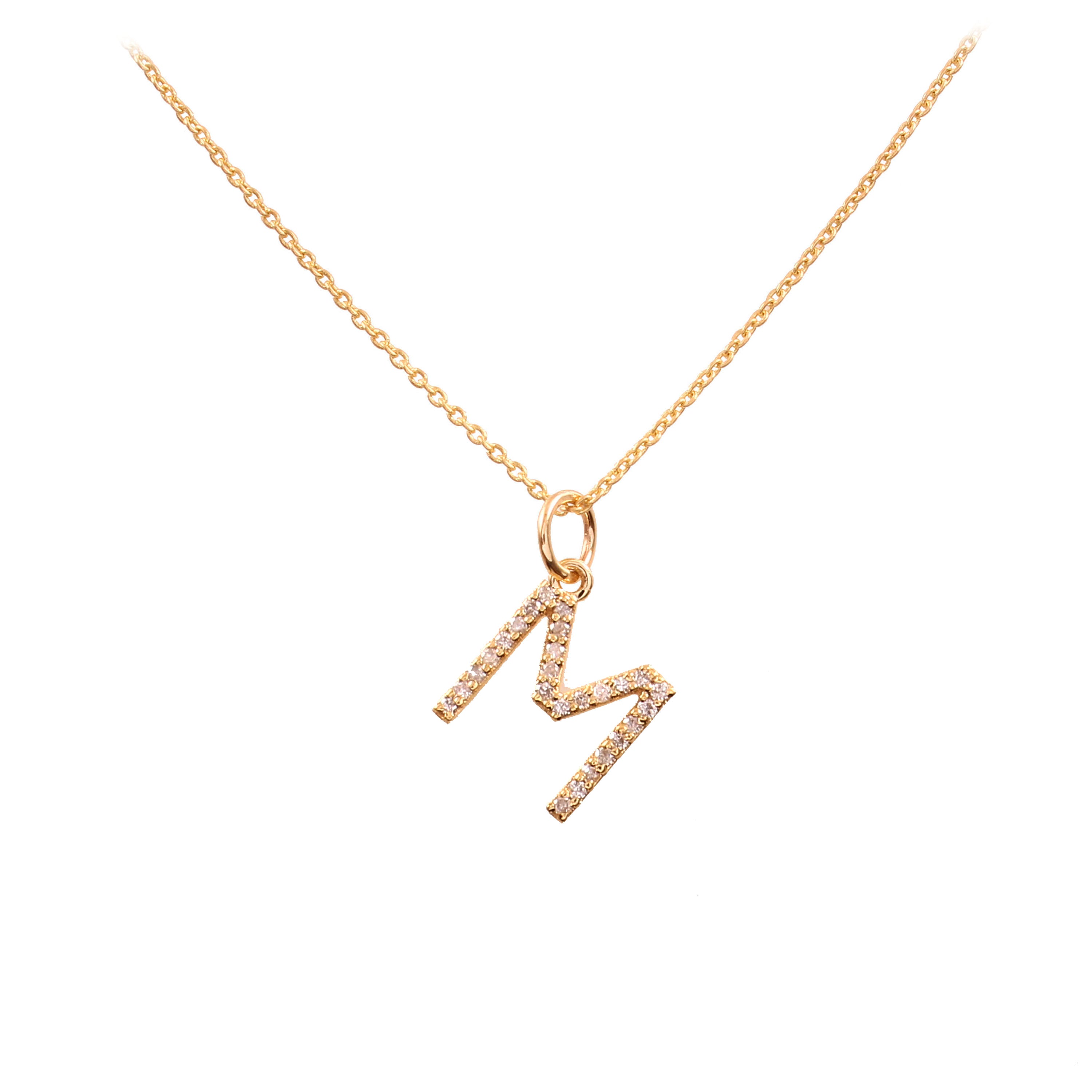 0.10 Ct Diamond 14k yellow Gold Letter Charm Chain Pendant