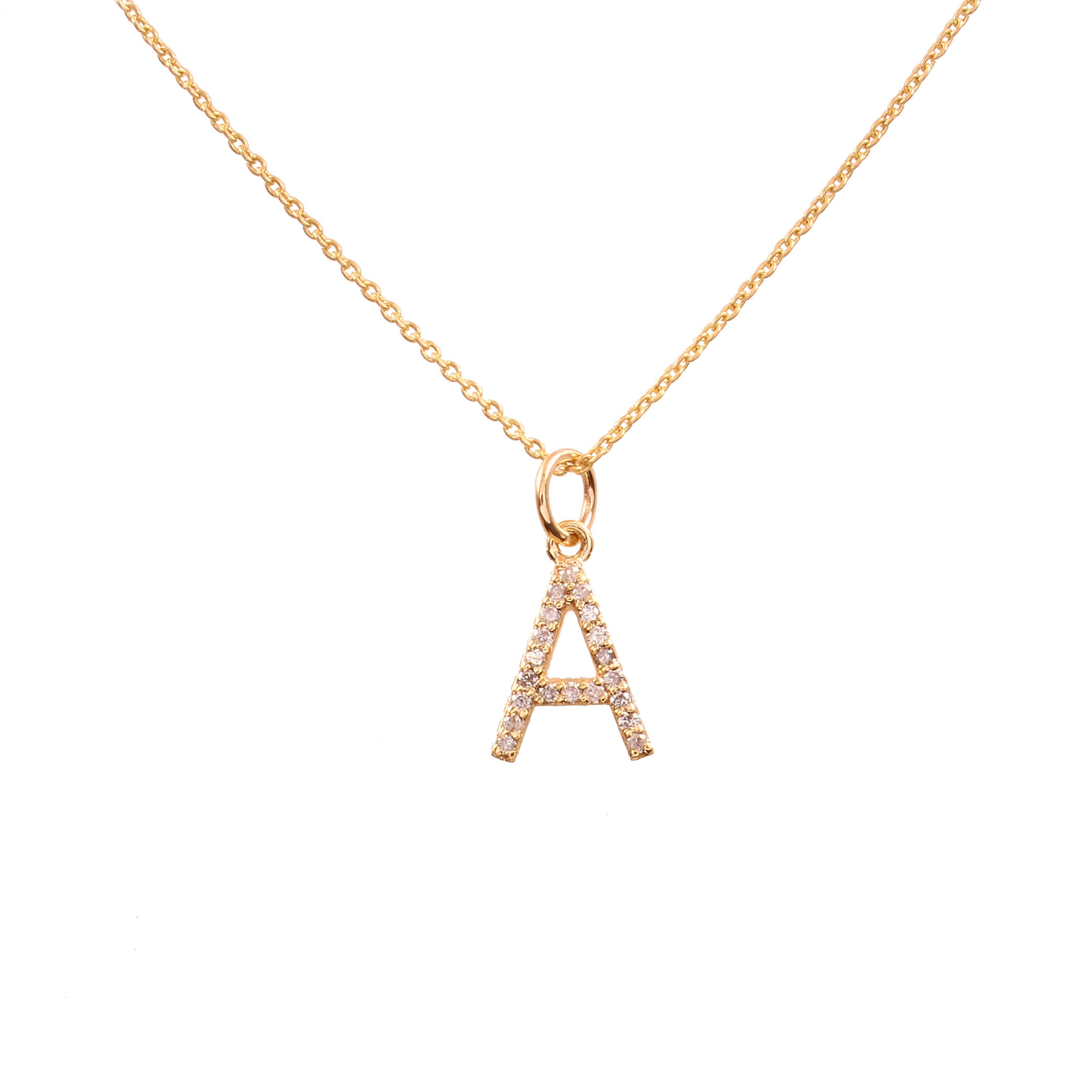 0.10 CT DIAMOND 14K YELLOW GOLD LETTER CHARM CHAIN  PENDANT