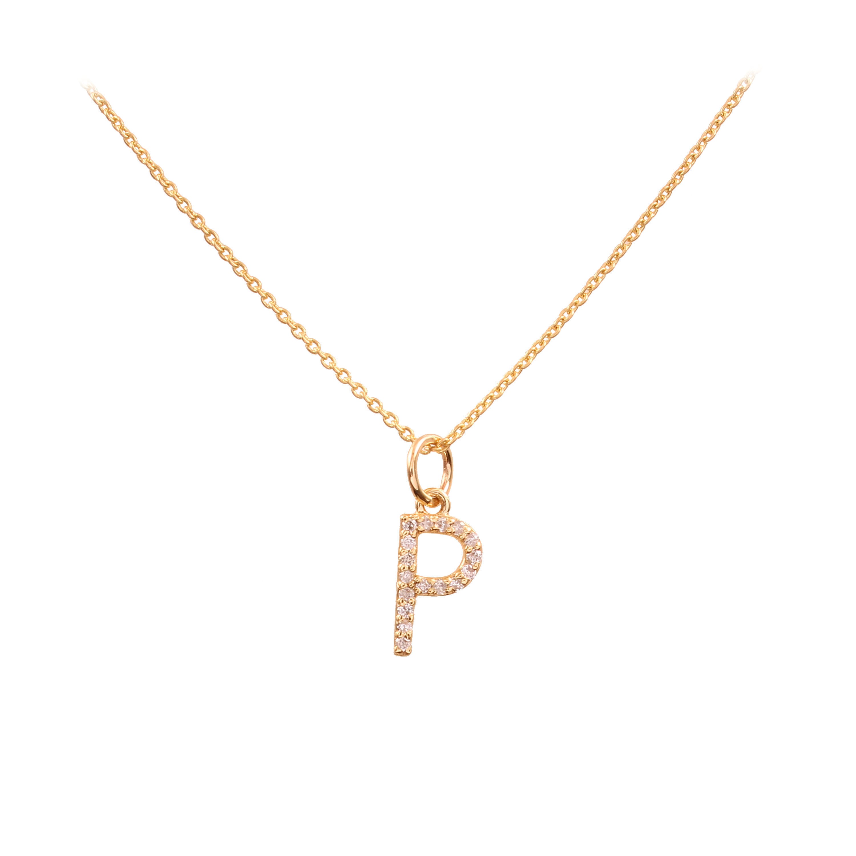 0.10 CT DIAMOND 14 KARAT YELLOW GOLD LETTER CHARM CHAIN PENDANT