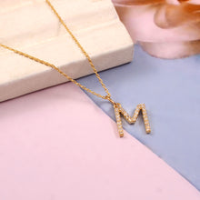 Load image into Gallery viewer, 0.10 Ct Diamond 14k yellow Gold Letter Charm Chain Pendant
